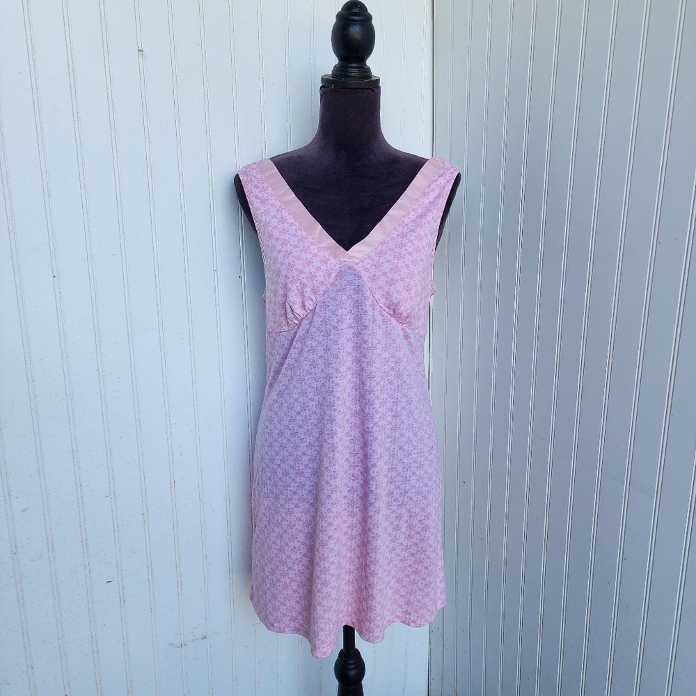 Pink K Women's Nightgown Sleep Shirt Floral Pattern Sleveles Size M